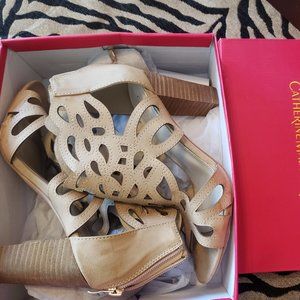 New-Catherine Malandrino Heels: Beige Strappy Peep Toe